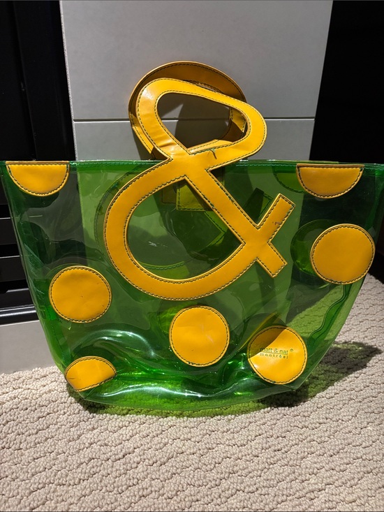 Matt & Nat Handbags - Matt & Nat Green Transparent Tote with Yellow Polka Dot & Ampersand